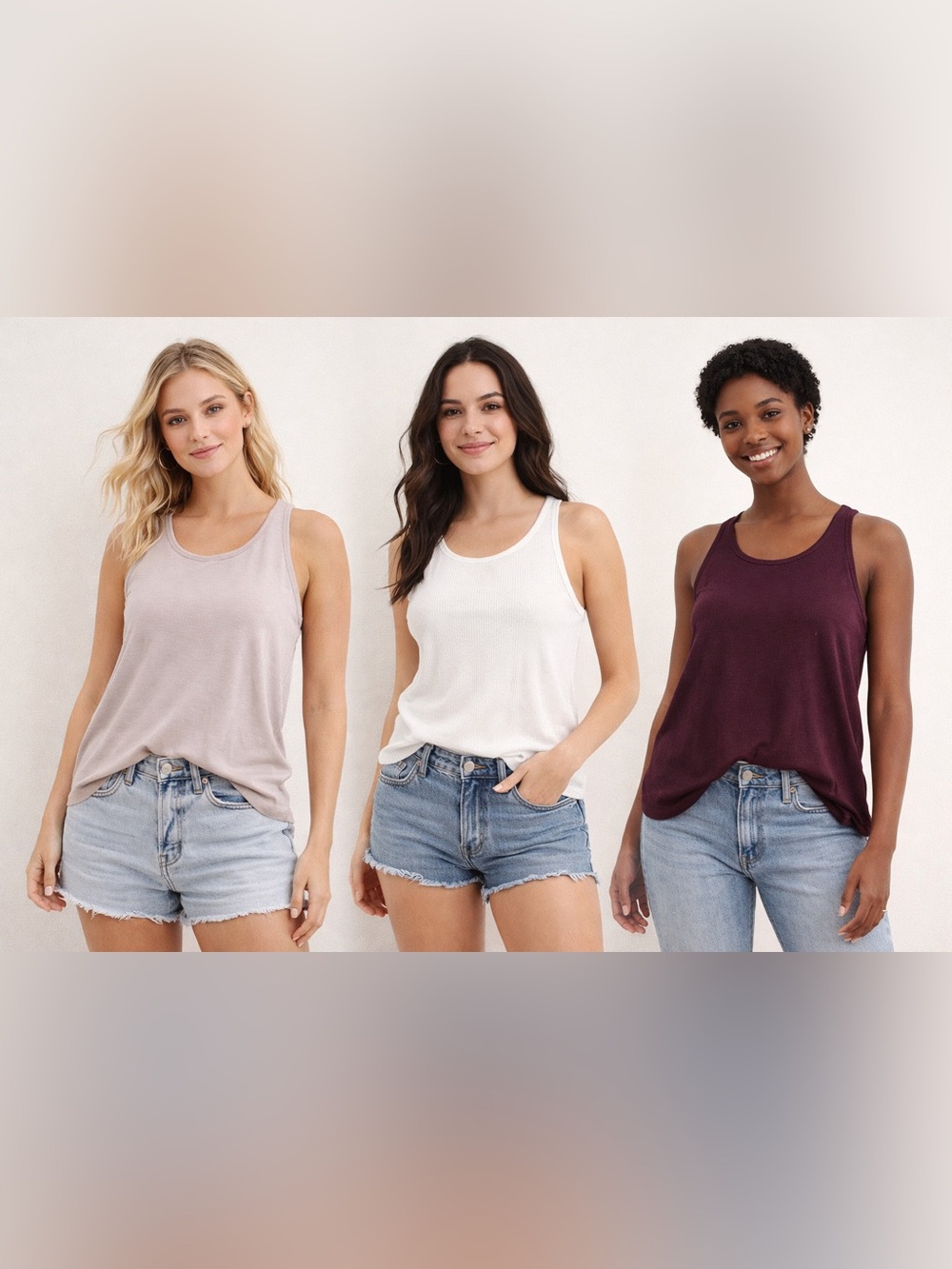 American Eagle Soft & Sexy Ribbed Tank Bundle 3 Tanks S/M Neutral Colors